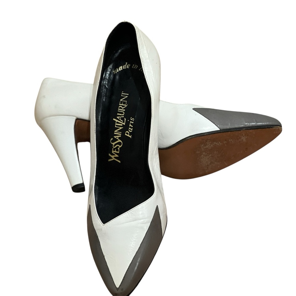 Yves Saint Laurent White and Gray Heels vintage 8.5